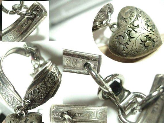 Ornate Heirloom Victorian puffed Sweetheart charm bracelet