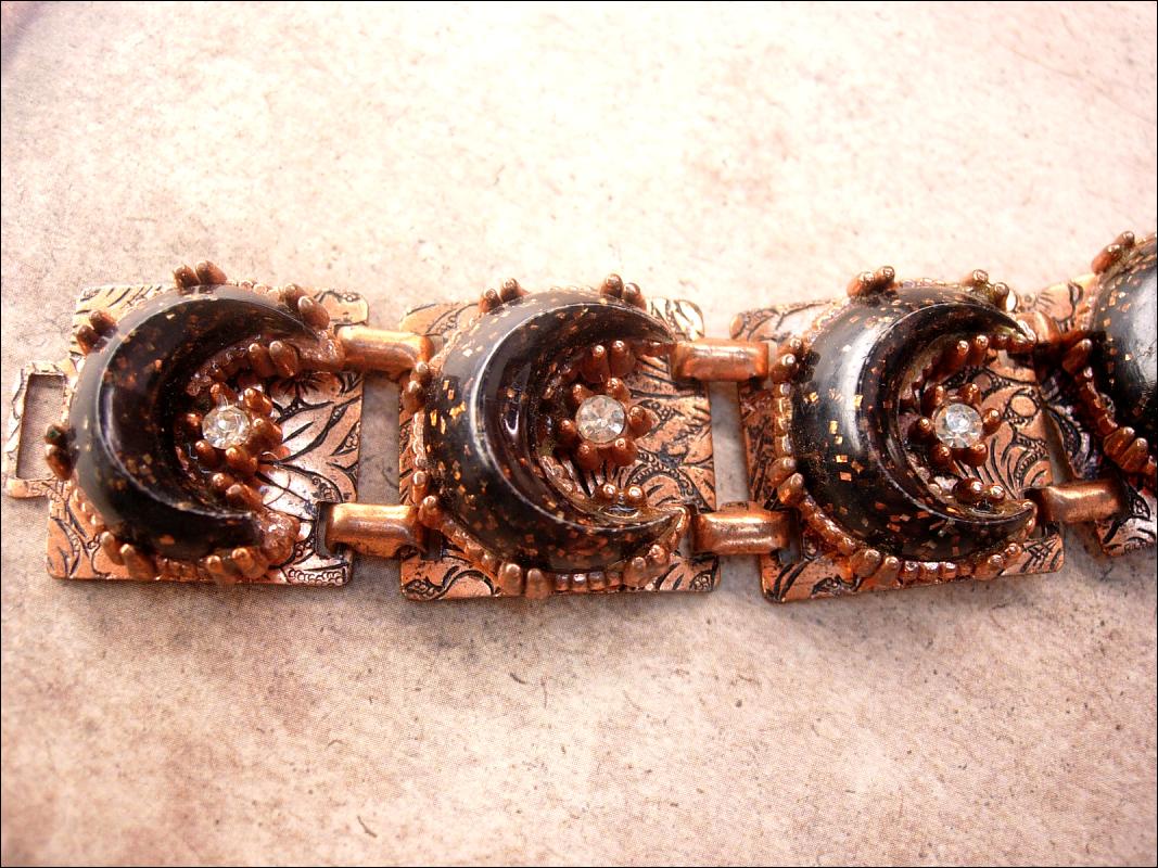Vintage Bracelet moon and stars with copper goldstone goddess celestial spirit