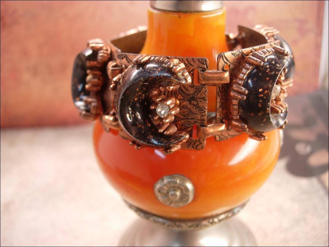Vintage Bracelet moon and stars with copper goldstone goddess celestial spirit