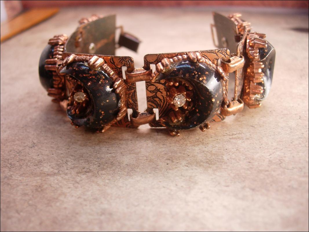 Vintage Bracelet moon and stars with copper goldstone goddess celestial spirit