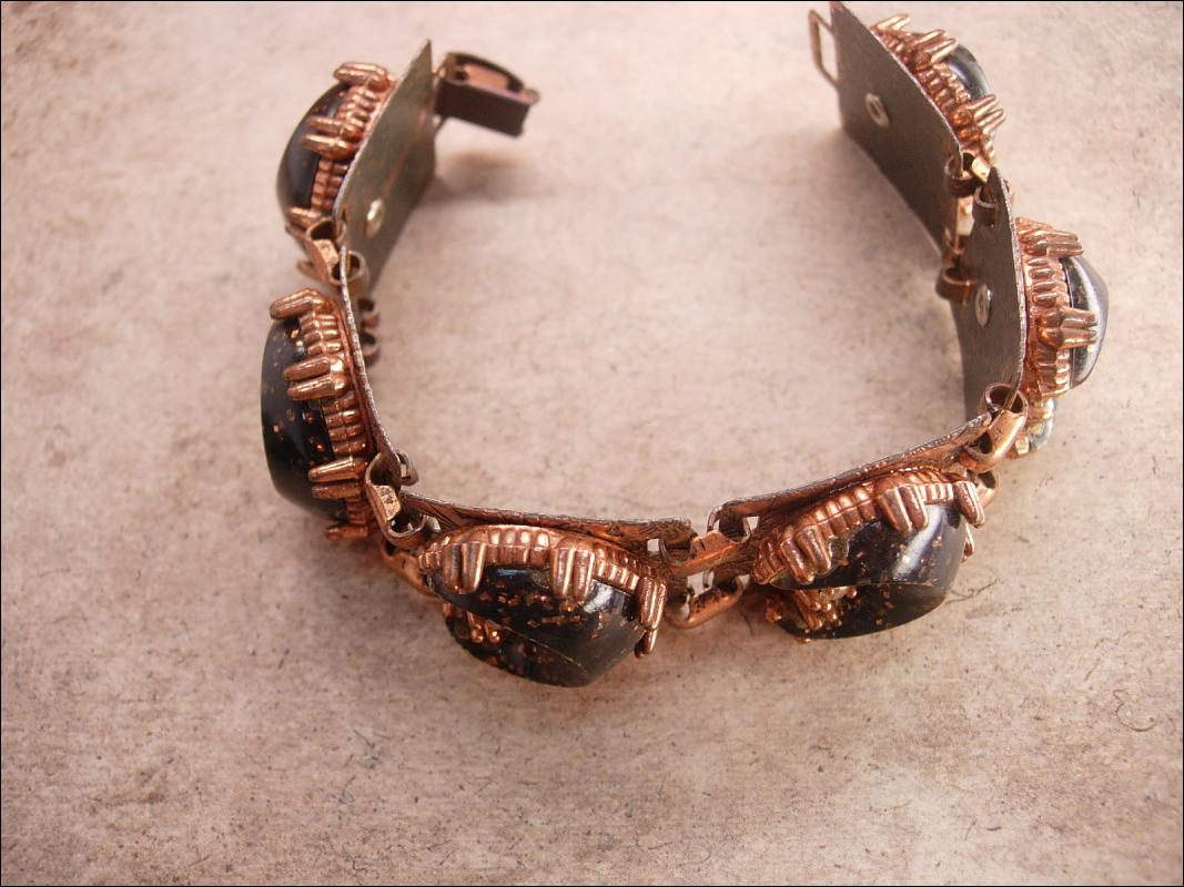 Vintage Bracelet moon and stars with copper goldstone goddess celestial spirit