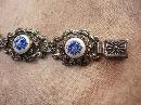 Vintage filigree bracelet cobalt porcelain flowers REALLY pretty
