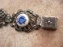 Vintage filigree bracelet cobalt porcelain flowers REALLY pretty