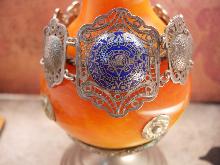 Vintage sterling bracelet enamel European blue silver filigree celestial design