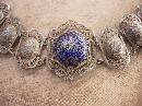 Vintage sterling bracelet enamel European blue silver filigree celestial design