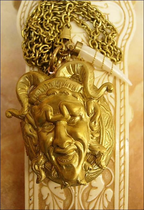 Devil talisman tooth locket bizarre watch chain skull necklace