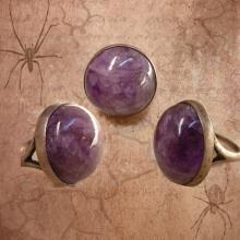Vintage amethyst Ring HUGE Sphere sterling signed Spiritual healing gemstone February Birthstone