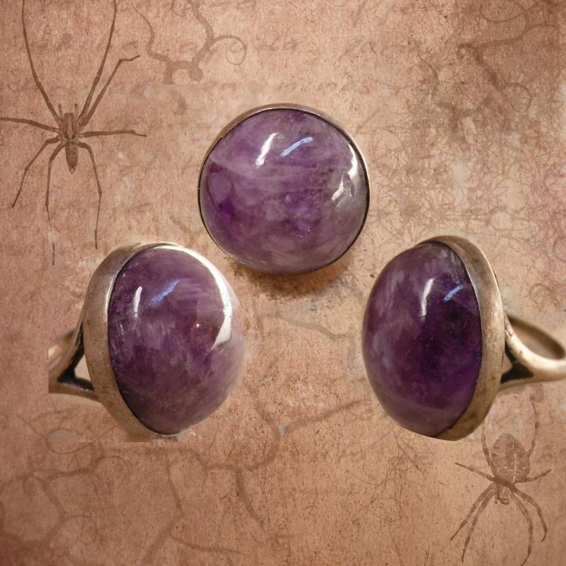 Vintage amethyst Ring HUGE Sphere sterling signed Spiritual healing gemstone February Birthstone