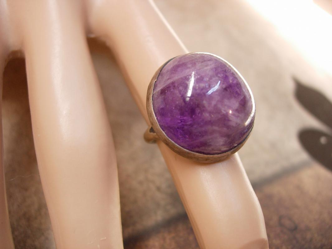 Vintage amethyst Ring HUGE Sphere sterling signed Spiritual healing gemstone February Birthstone