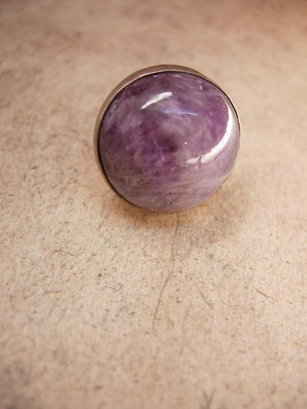 Vintage amethyst Ring HUGE Sphere sterling signed Spiritual healing gemstone February Birthstone