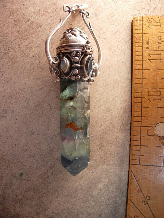 HUGE Healing wand Mystical green amethyst sterling Poison pendant Gemstones OOAK and labradorite and amethyst and more