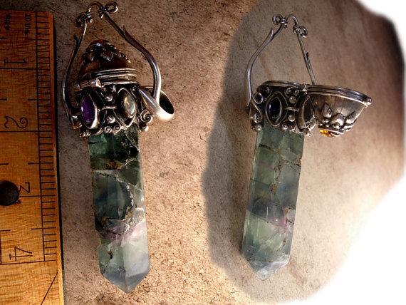 HUGE Healing wand Mystical green amethyst sterling Poison pendant Gemstones OOAK and labradorite and amethyst and more