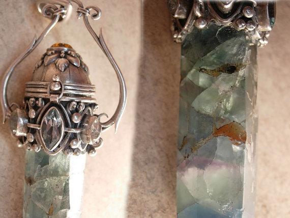 HUGE Healing wand Mystical green amethyst sterling Poison pendant Gemstones OOAK and labradorite and amethyst and more