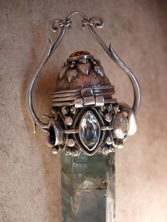 HUGE Healing wand Mystical green amethyst sterling Poison pendant Gemstones OOAK and labradorite and amethyst and more
