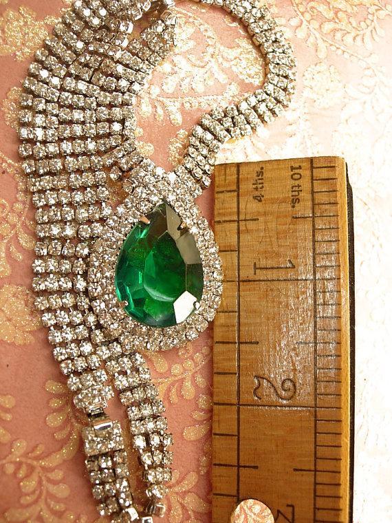 VIntage Dramatic HUGE Rhinestone drop necklace hundreds of rhinestones Faux Emerald