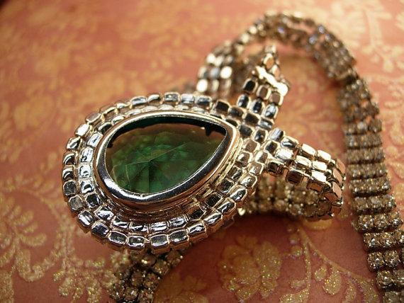 VIntage Dramatic HUGE Rhinestone drop necklace hundreds of rhinestones Faux Emerald