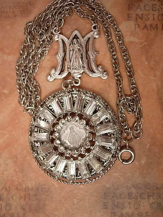 French Miraculous sacred heart necklace Rhinestones