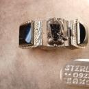 Vintage STERLING Mexico Bracelet SIGNED Black Onyx carved figural heads