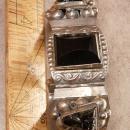 Vintage STERLING Mexico Bracelet SIGNED Black Onyx carved figural heads