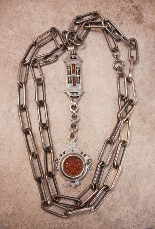 Antique VIctorian Watch FOB Necklace Fancy Goldstone with intricate setting