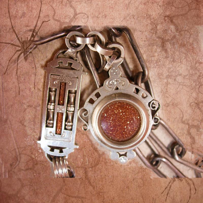 Antique VIctorian Watch FOB Necklace Fancy Goldstone with intricate setting