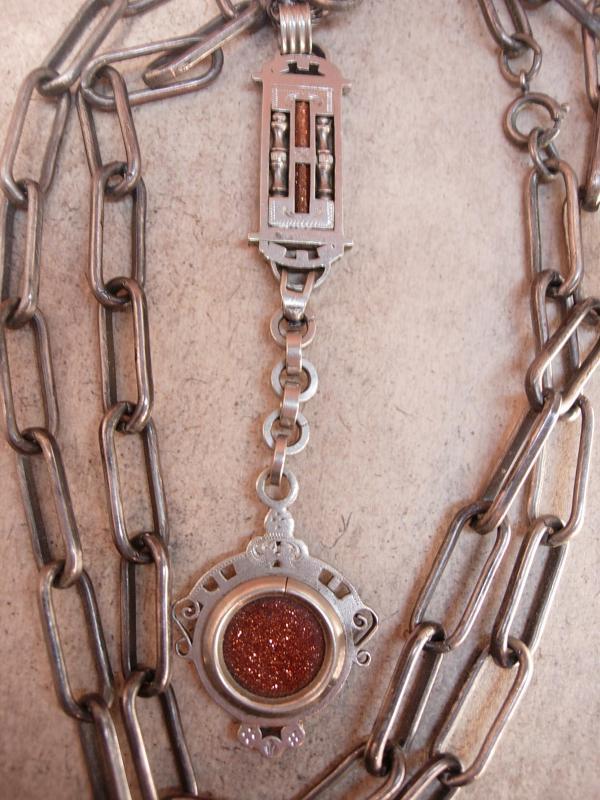 Antique VIctorian Watch FOB Necklace Fancy Goldstone with intricate setting