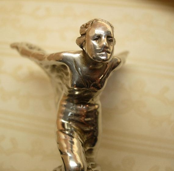 Vintage Rolls Royce Hood ornament Spirit of Ecstasy Flying Lady nouveau winged woman