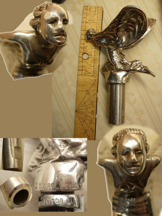 Vintage Rolls Royce Hood ornament Spirit of Ecstasy Flying Lady nouveau winged woman