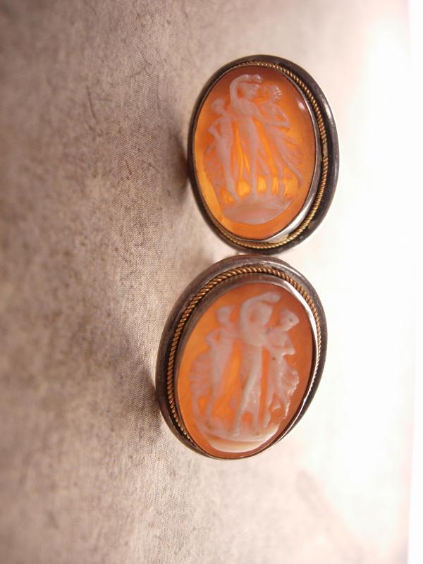 Antique 3 Graces Cameo earrings Sterling Screw on carved figural Neoclassical