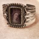 Vintage Madonna Bracelet Holy card devotional Religious Assemblage Gunmetal cuff