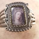 Vintage Madonna Bracelet Holy card devotional Religious Assemblage Gunmetal cuff