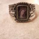 Vintage Madonna Bracelet Holy card devotional Religious Assemblage Gunmetal cuff