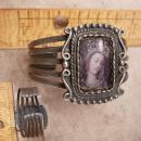 Vintage Madonna Bracelet Holy card devotional Religious Assemblage Gunmetal cuff