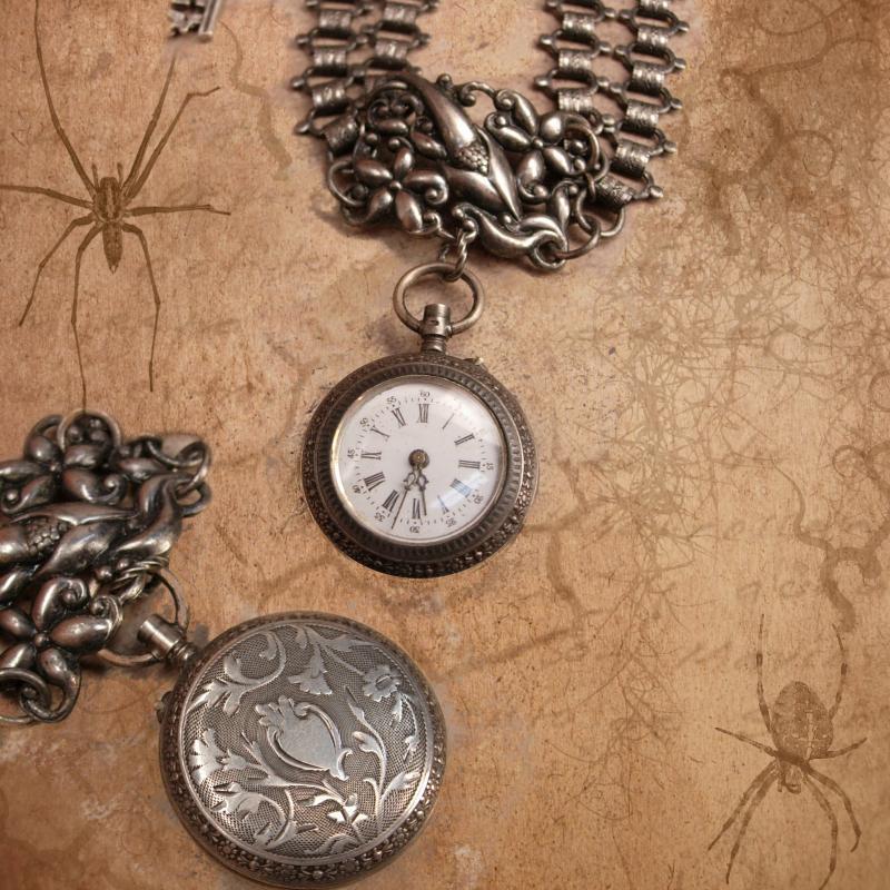 Antique sterling Pocketwatch Bookchain necklace Double strand highly ornate