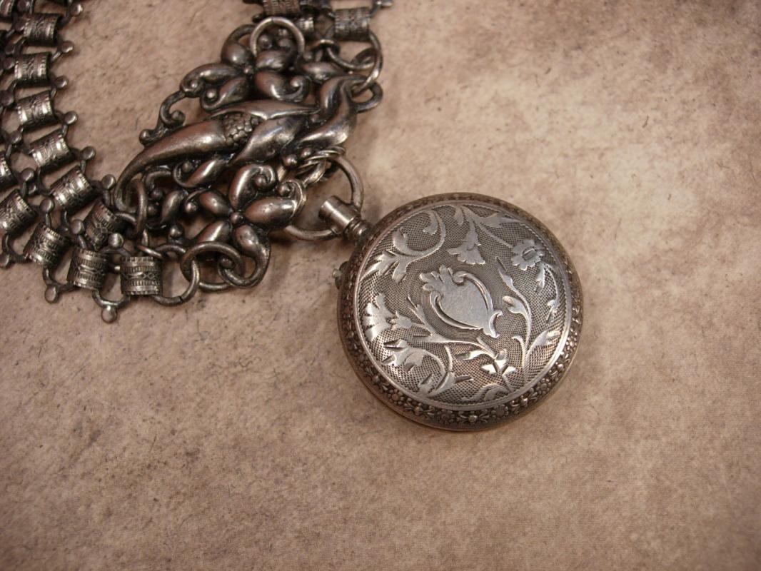 Antique sterling Pocketwatch Bookchain necklace Double strand highly ornate