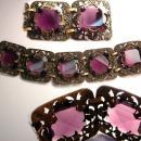 STUNNING Antique Amethyst Glass Victorian moon bracelet Wide ornate links