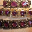 STUNNING Antique Amethyst Glass Victorian moon bracelet Wide ornate links