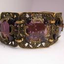 STUNNING Antique Amethyst Glass Victorian moon bracelet Wide ornate links