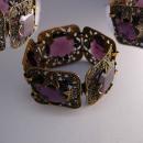 STUNNING Antique Amethyst Glass Victorian moon bracelet Wide ornate links