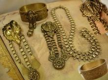 VIntage bookchain bracelet Necklace Art Deco Egyptian Revival Pharaoh parure and fur clip