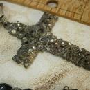 Victorian Paste cross deco watch necklace Black rosary bead necklace