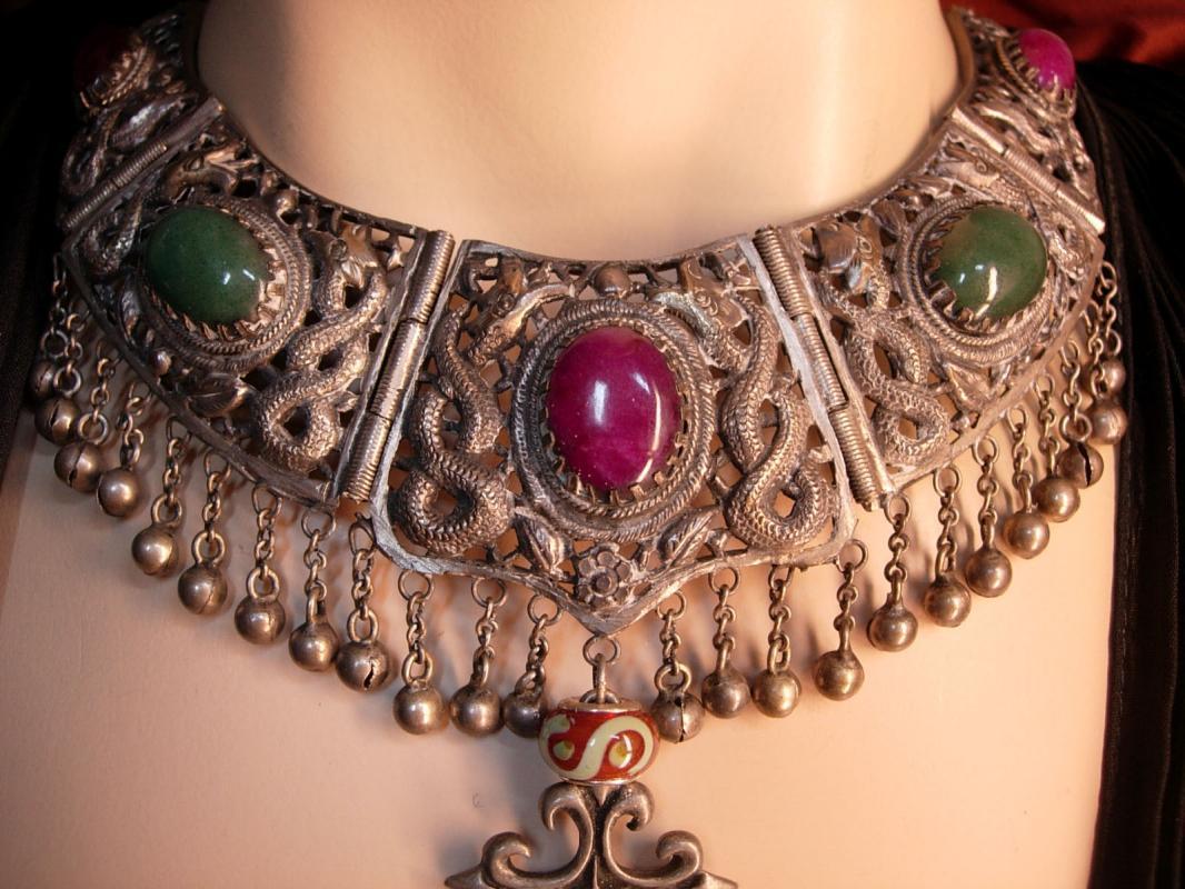 Vintage Cleopatra Snake Collar necklace Gothic Cross pendant