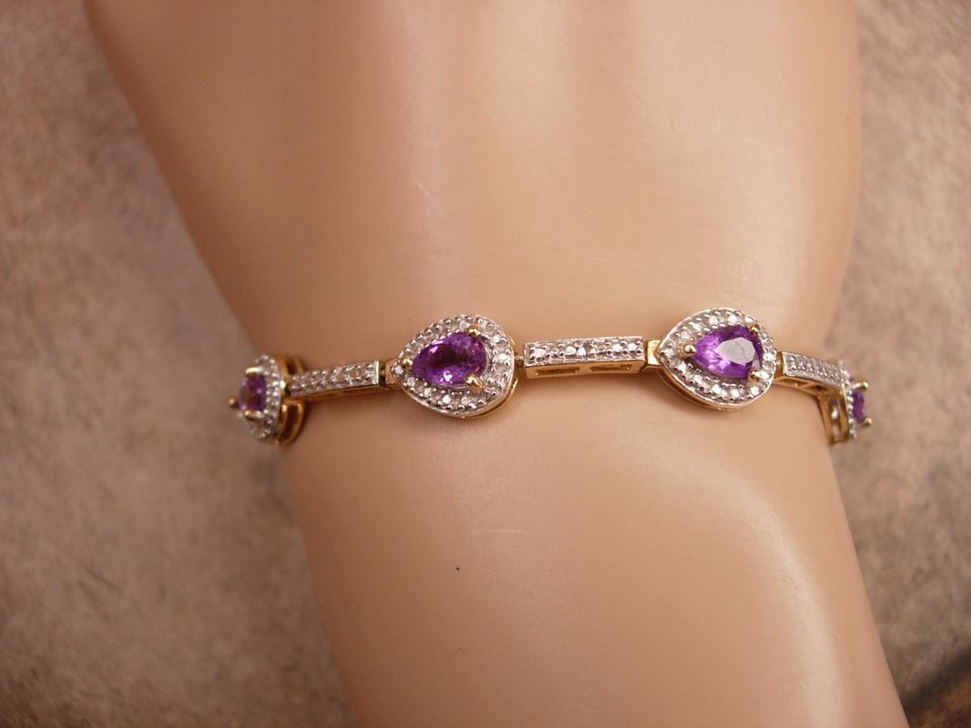 Genuine Amethyst Pave Bracelet Gold and sterling