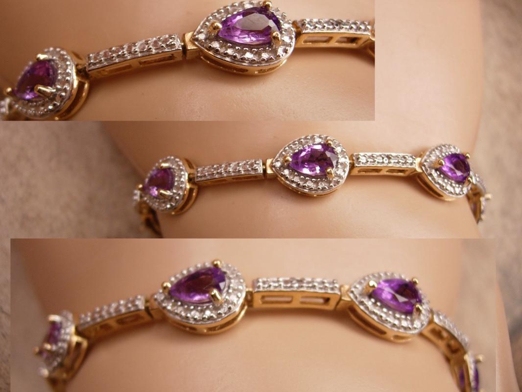 Genuine Amethyst Pave Bracelet Gold and sterling