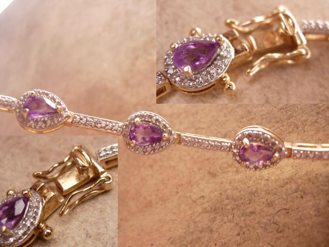 Genuine Amethyst Pave Bracelet Gold and sterling