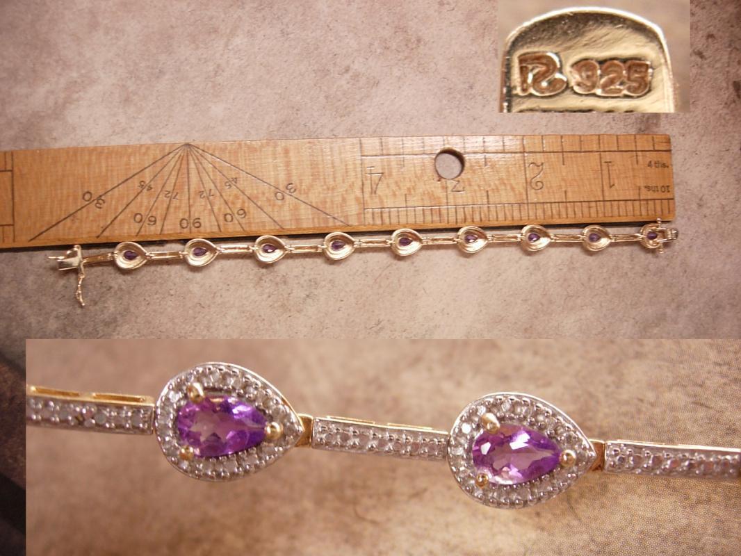 Genuine Amethyst Pave Bracelet Gold and sterling