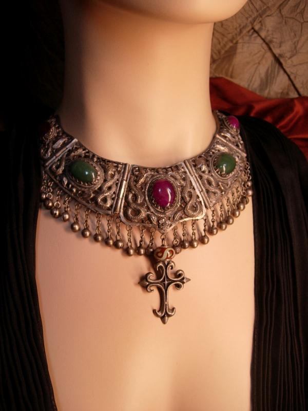 Vintage Cleopatra Snake Collar necklace Gothic Cross pendant