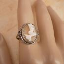 Vintage Sterling Mermaid Cameo Ring Fancy setting hallmarked Mythical Nude Goddess siren