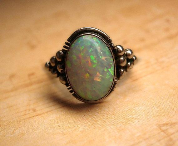 LARGE Stone Opal Modernist Ring Gorgeous colors