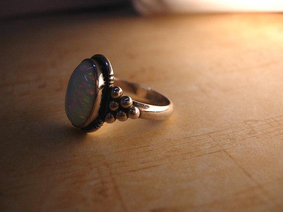 LARGE Stone Opal Modernist Ring Gorgeous colors
